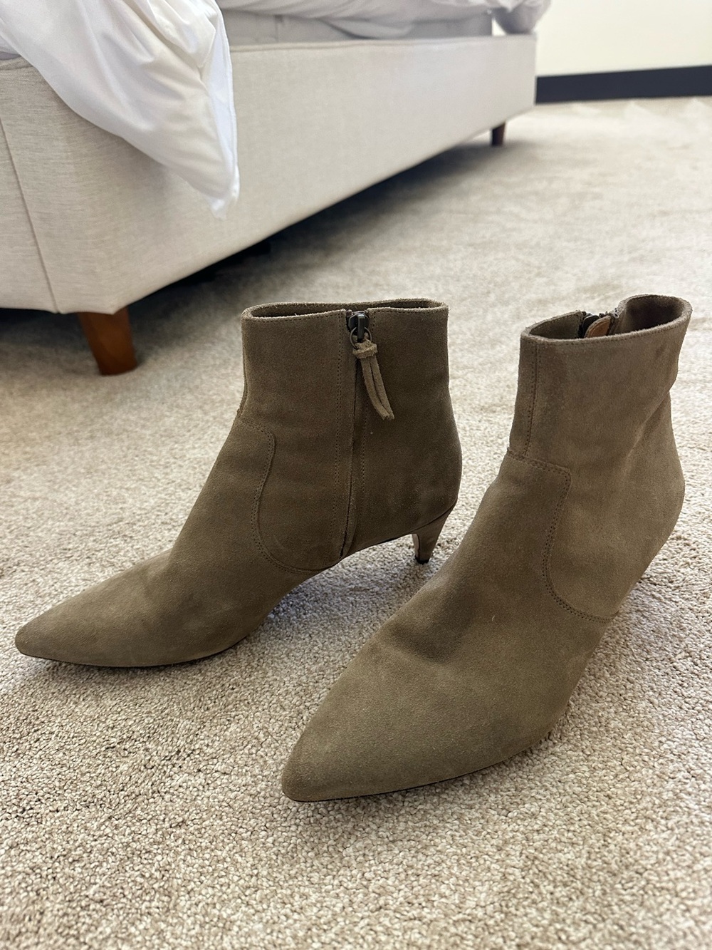Isabel Marant Taupe Suede Pointed-Toe Kitten Heel Ankle Booties